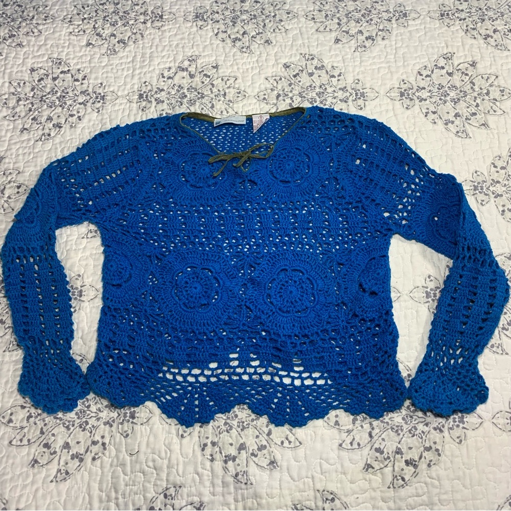 Y2k 90s Royal blue crochet top with front tie